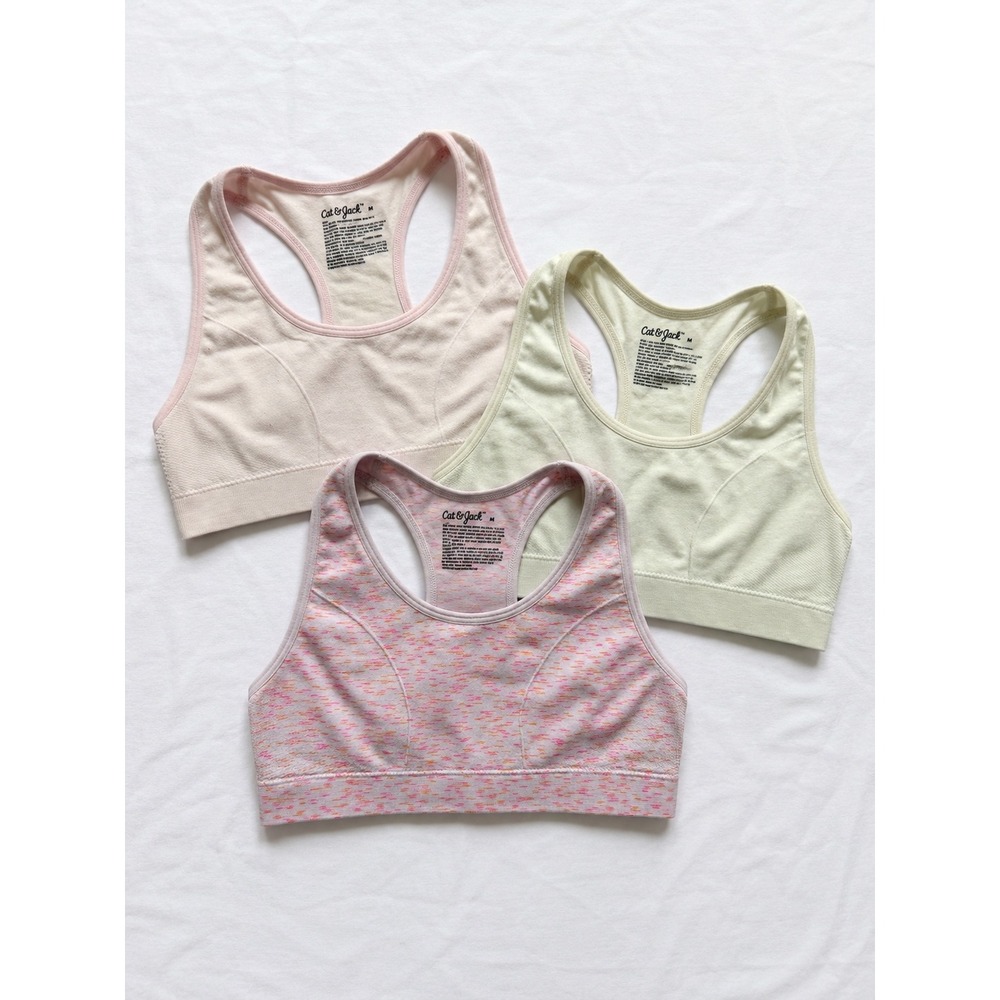 Cat & Jack Girls Sports Bra Bundle Set of 3 Pink Green Space Dye Size Medium